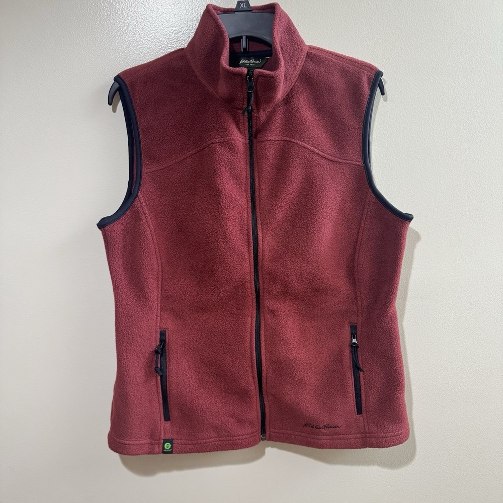 Eddie Bauer Rust Fleece Vest Polartec Mock Neck Full Zip Women's Size Large